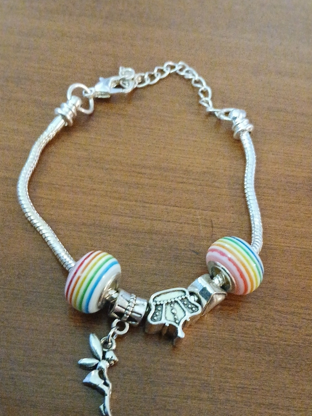 Silver Tone Charm Bracelet with Rainbow Beads
